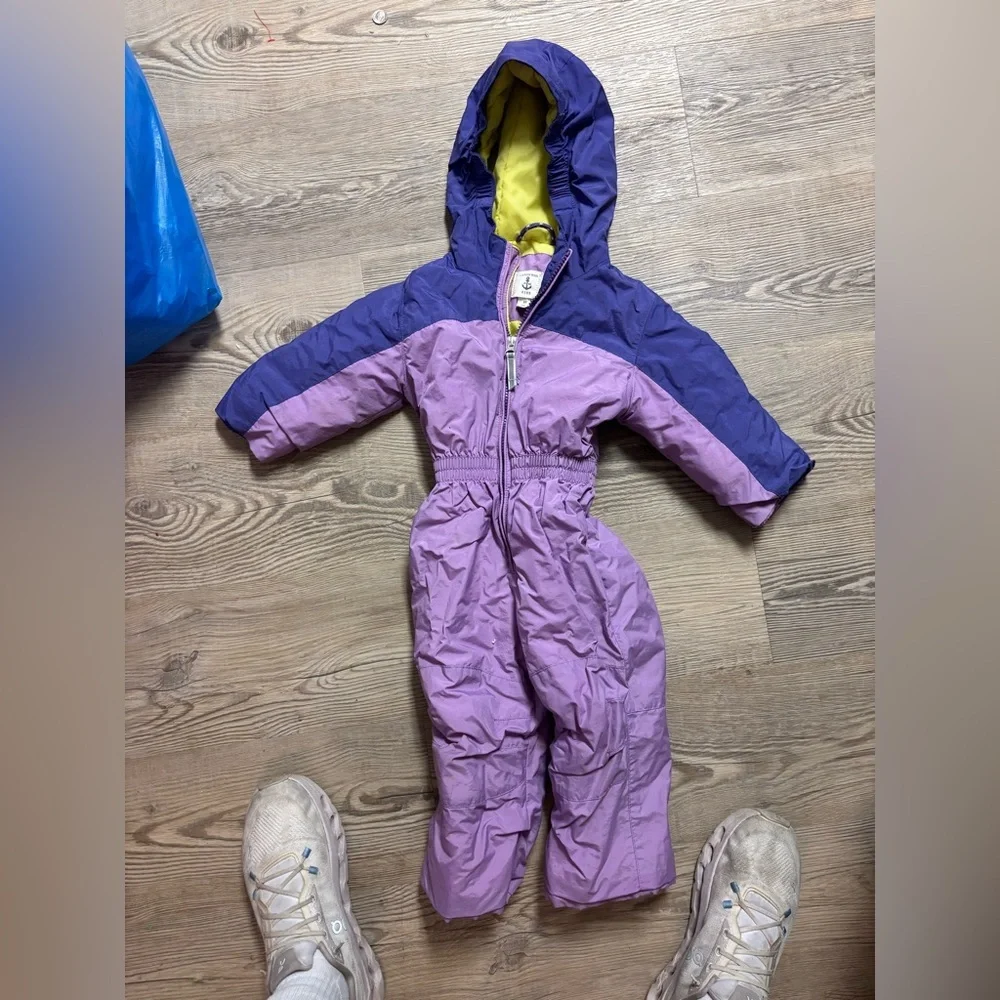Lands’ End Purple Insulated Snowsuit Size 2T Hooded One Piece Winter Suit
